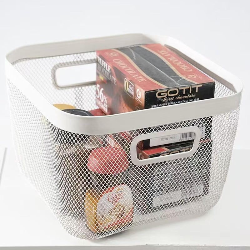 AJIODA Metal Mesh Steel Baskets, Household Wire Storage Organizer Bin Garden Harvest Basket Multi-functional Fruit Baskets with Handles for Kitchen Bathroom Picnic Shopping Decor Cabinet Home, White - Image 4
